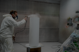 Spraying Wooden Plinth in The Premier Woodshop